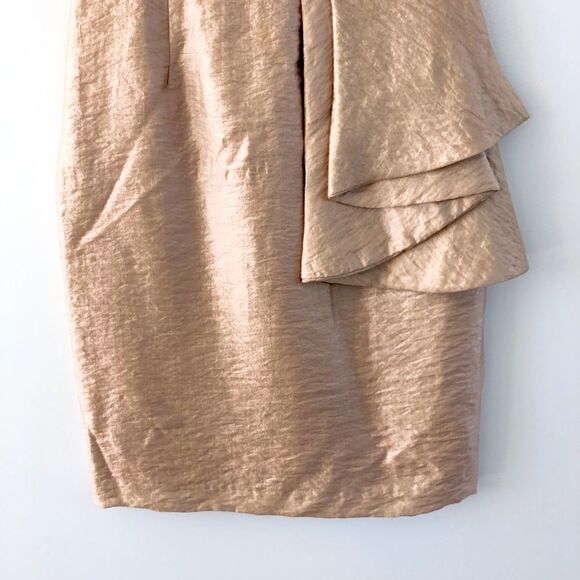 Ellen Tracy Shimmering Gold Draped Front Scoop Neck Tank Party Dress - Picture 5 of 17